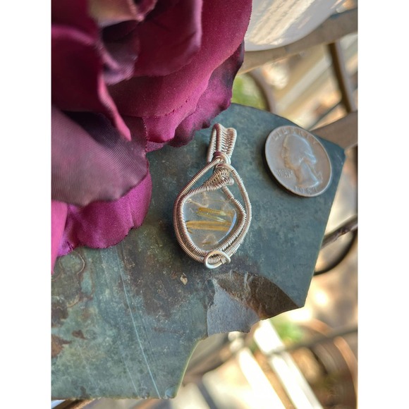 Gold Rutile Quartz Wrapped In 925 Sterling Silver - Picture 6 of 10